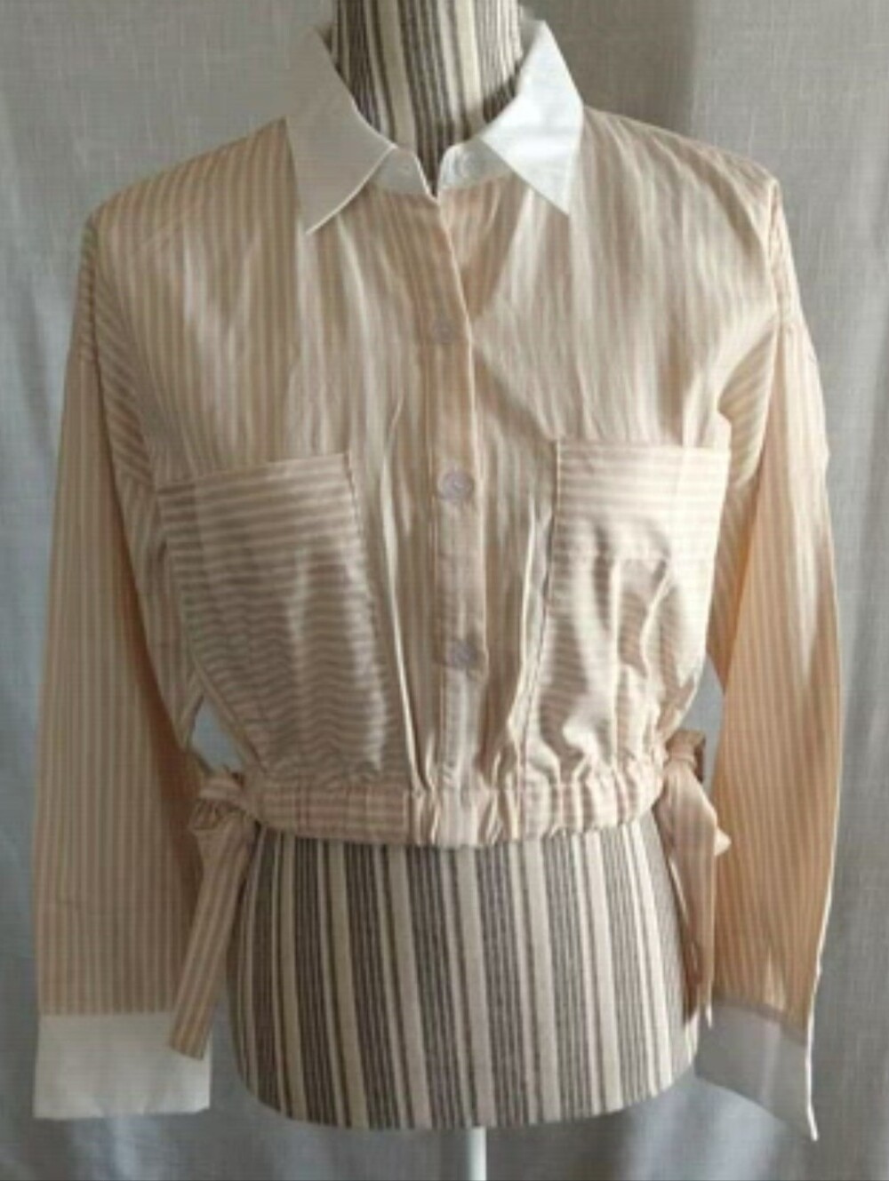 Sans Souci Cream and White Striped Crop Button-Down